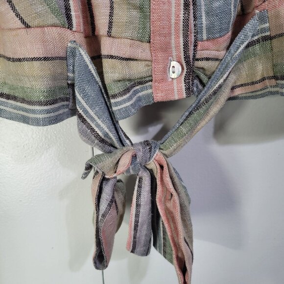 DREW Women's LG Linen Blend Pastel Striped Tie Front Top Blouse Anthropologie - Picture 5 of 8